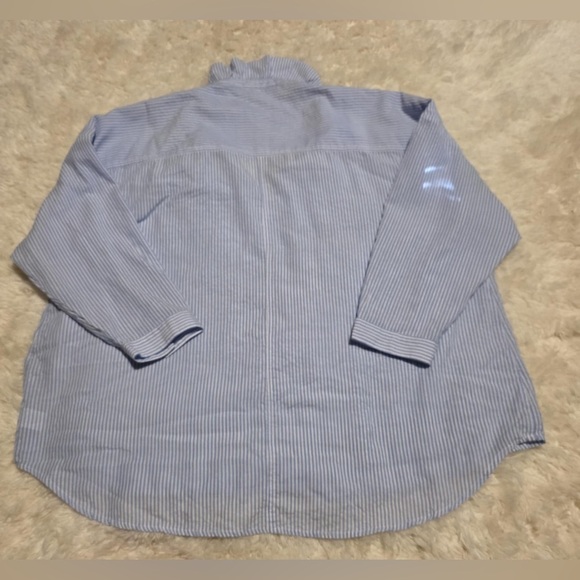 Popover Fit Size XL Blue & White Women's Ruffled V  Neck 3/4 Length Sleeve EUC - Picture 4 of 6